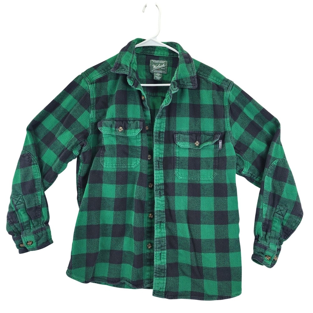 VTG Woolrich Green Black Buffalo Check Plaid Flannel Shirt Long Sleeve‎ Mens M/L